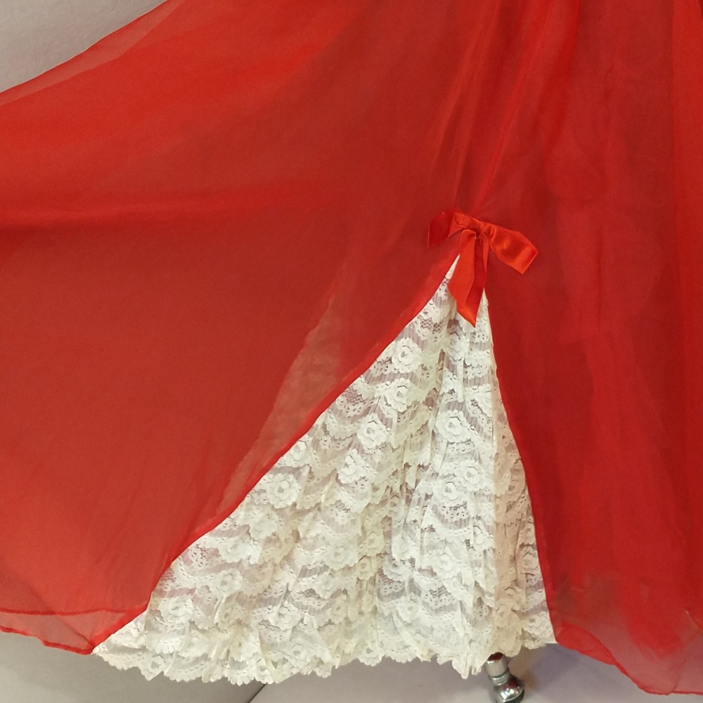 50s 60s Vintage Formal Gown Bright Red Cream Lace Fem Gone With The Wind Style - Picture 6 of 16